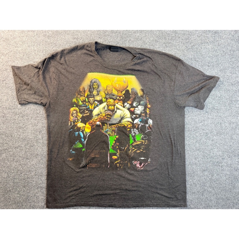 Marvel Mad Engine T-Shirt Mens XL Grey Graphic Tee Poker Game Superheroes Y2K